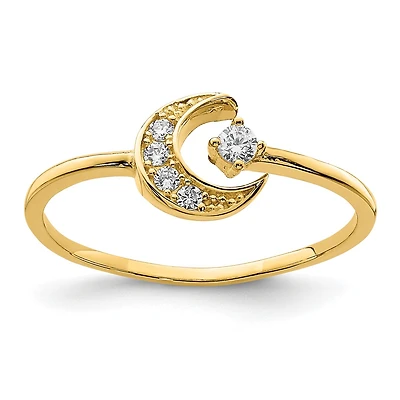 14KT Yellow Gold Cubic Zirconia Moon Ring; Size 7