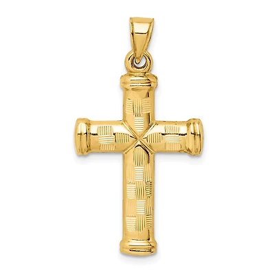 14KT Yellow Gold Diamond-cut Cross Pendant. Chain Not Included