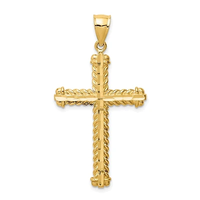 14KT Yellow Gold Diamond-cut Cross Pendant. Chain Not Included