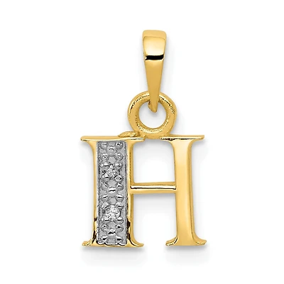 14KT Yellow Gold With Rhodium Plating 1/100 CTW 15X8MM Initial Pendant; Initial H. Chain not Included
