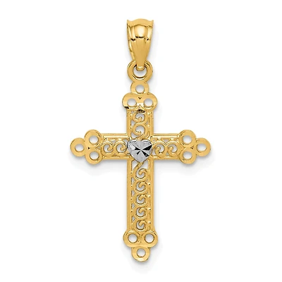 14KT Yellow Gold With Rhodium Plating 28X16MM Cross Pendant. Chain Not Included
