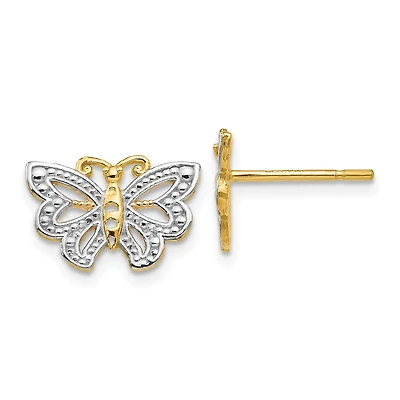 14KT Yellow Gold With Rhodium Plating 8X12MM Butterfly Earrings