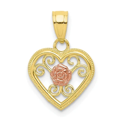 14KT Yellow and Rose Gold 15X10MM Heart Pendant. Chain Not Included