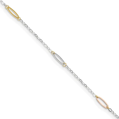 14K Tri-color Oval Link 9in Plus 1in Ext. Anklet