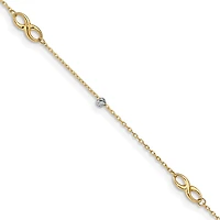 14K Two-Tone D/C Beads & Infinity 10in Plus 1in ext. Anklet