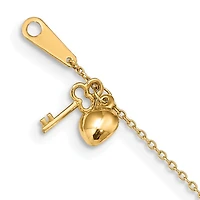 14k Gold Heart and Key 9in Plus 1in ext. Anklet