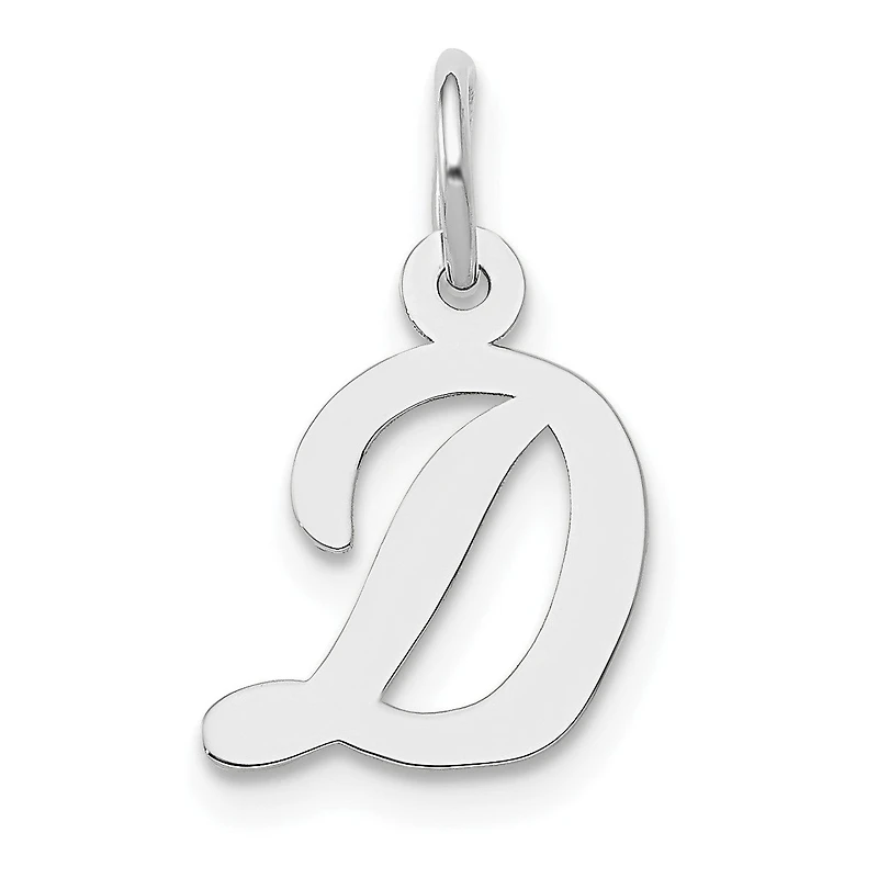 14k White Gold Small Script Initial D Charm