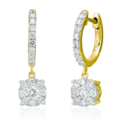 Signature 1 CTW Natural Diamond Drop & Dangle Cluster Earrings in 14KT Yellow Gold