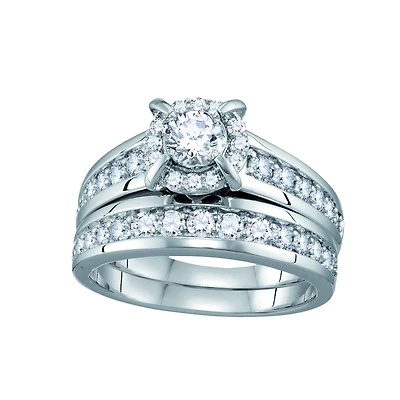 Signature 1 1/3 CTW Natural Diamond Bridal Set Ring in 14KT White Gold