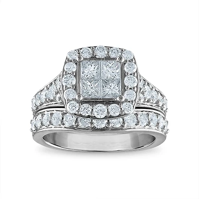 Signature 2 CTW Natural Diamond Halo Bridal Set Ring in 14KT White Gold