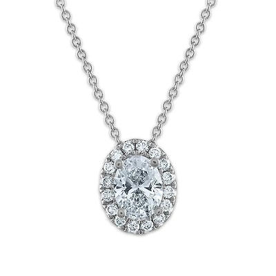 Signature EcoLove 3/4 CTW Lab Grown Diamond Halo Oval Shaped 18-inch Pendant in 14KT White Gold