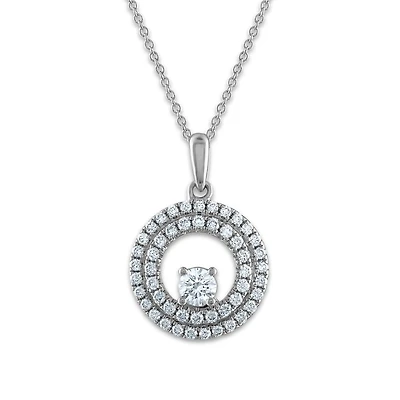 Signature EcoLove 3/4 CTW Lab Grown Diamond Halo Fashion Circle 18-inch Pendant in 14KT White Gold