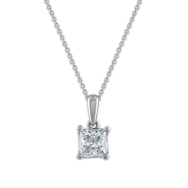 Signature EcoLove 3/4 CTW Lab Grown Diamond Solitaire Princess Cut 18-inch Pendant in 14KT White Gold