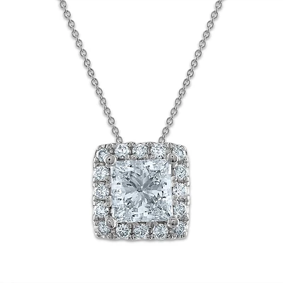 Signature EcoLove 1 CTW Lab Grown Diamond Halo Princess Cut 18-inch Pendant in 14KT White Gold