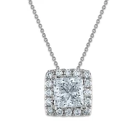 Signature EcoLove 1 CTW Lab Grown Diamond Halo Princess Cut 18-inch Pendant in 14KT White Gold