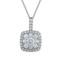 Signature EcoLove 1 CTW Lab Grown Diamond Halo Cluster Fashion Cushion Shaped 18-inch Pendant in 14KT White Gold
