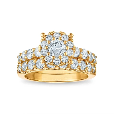 Signature EcoLove 2-1/4 CTW Lab Grown Diamond Halo Bridal Set Ring in 14KT Yellow Gold