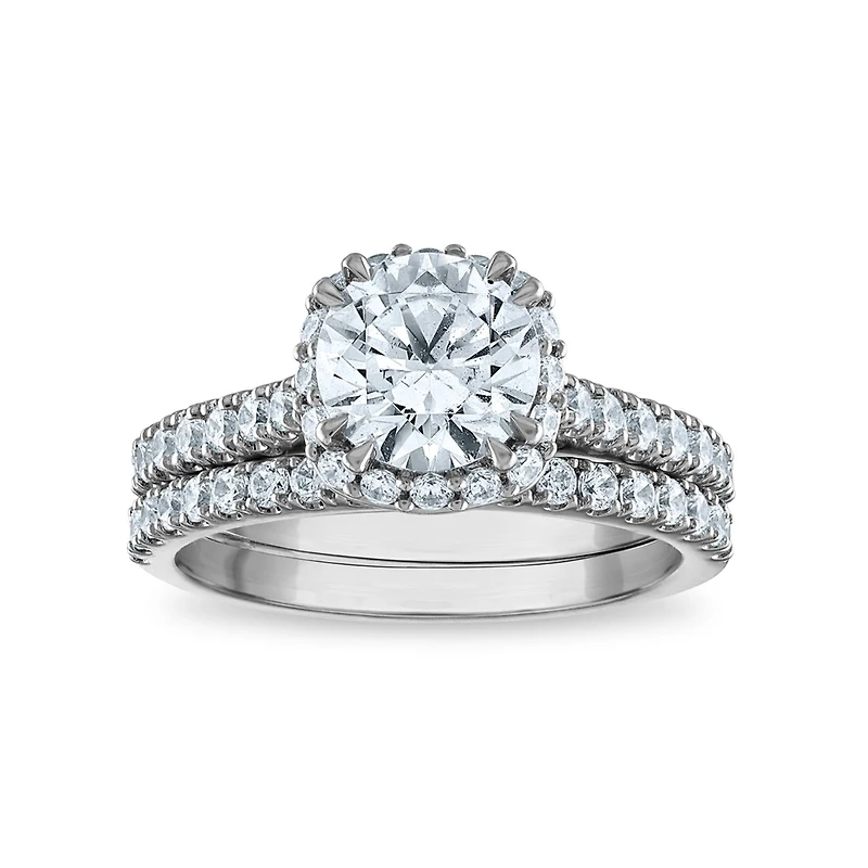 Signature EcoLove 2-1/5 CTW Lab Grown Diamond Halo Bridal Set in 14KT White Gold