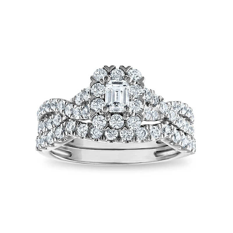 LoveSong 88 EcoLove 1 1/4 CTW Lab Grown Diamond Halo Bridal Set Ring in 14KT White Gold