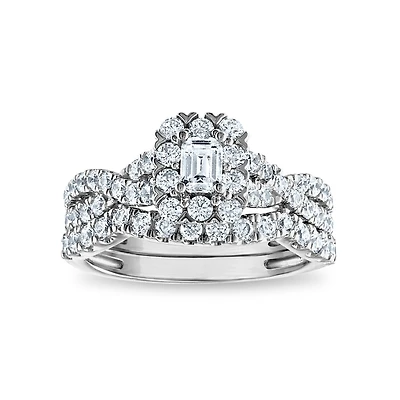 LoveSong 88 EcoLove 1 1/4 CTW Lab Grown Diamond Halo Bridal Set Ring in 14KT White Gold
