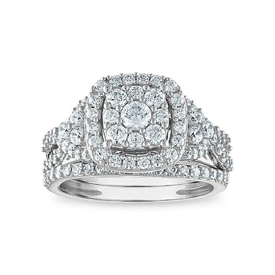 LoveSong EcoLove 1-3/8 CTW Lab Grown Diamond Halo Bridal Set in 10KT White Gold