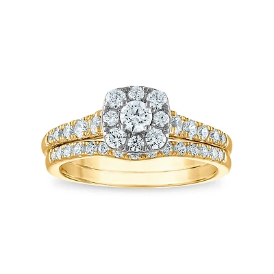 LoveSong EcoLove 9/10 CTW Lab Grown Diamond Halo Bridal Set in 10KT Yellow Gold