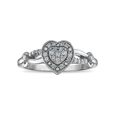 LoveSong EcoLove 1/6 CTW Lab Grown Diamond Halo Promise Ring in Rhodium Plated Sterling Silver