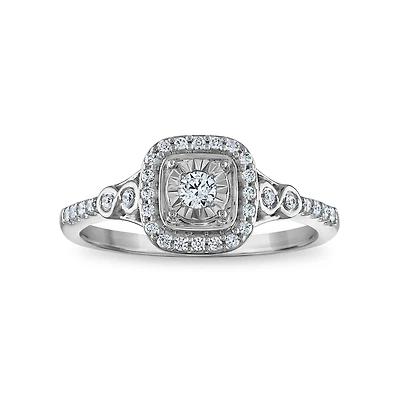 LoveSong EcoLove 1/4 CTW Lab Grown Diamond Halo Promise Ring in Rhodium Plated Sterling Silver