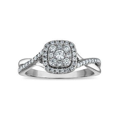 LoveSong EcoLove 3/8 CTW Lab Grown Diamond Halo Promise Ring in Rhodium Plated Sterling Silver