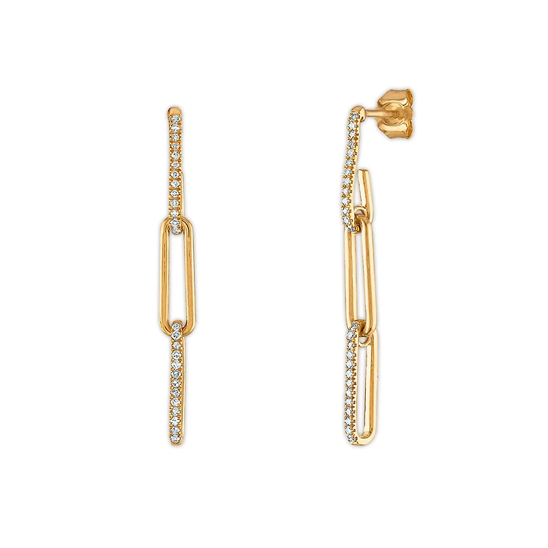 LoveSong 1/5 CTW Natural Diamond Fashion Drop & Dangle Paper Clip Earrings in 10KT Yellow Gold