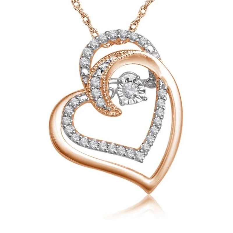 LoveSong 1/6 CTW Natural Diamond Heart Dancing 18-inch Pendant in 10KT Rose Gold