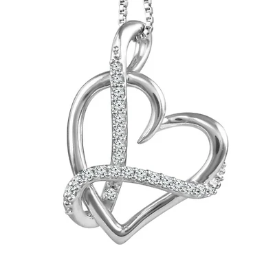 LoveSong 1/10 CTW Natural Diamond Heart 18-inch Pendant in Sterling Silver