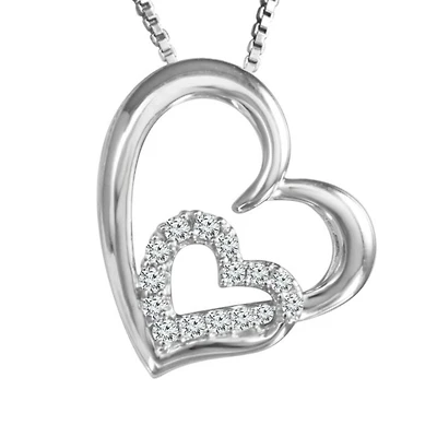 LoveSong 1/12 CTW Natural Diamond Heart Double 18-inch Pendant in Sterling Silver