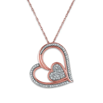 LoveSong 1/4 CTW Natural Diamond Heart 18-inch Pendant in 10KT Rose Gold