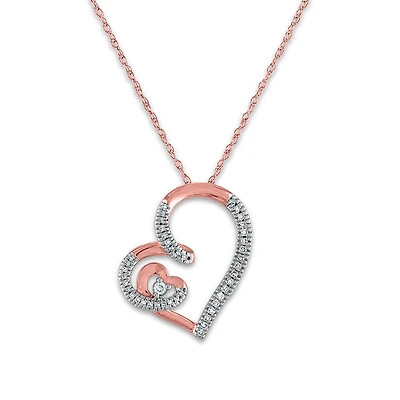 LoveSong 1/10 CTW Natural Diamond Heart 18-inch Pendant in 10KT Rose Gold