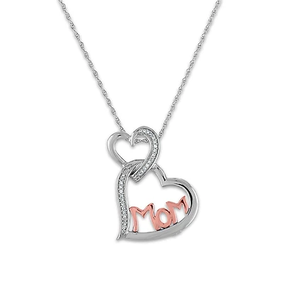 LoveSong 1/16 CTW Natural Diamond Heart Mom 18-inch Pendant in Sterling Silver