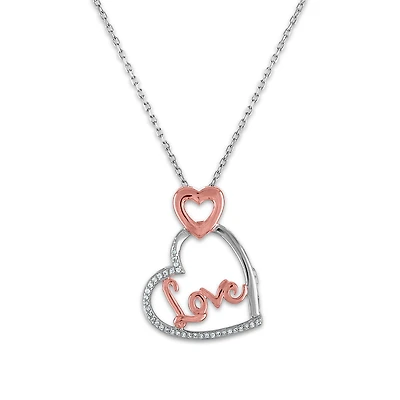LoveSong 1/16 CTW Natural Diamond Heart 18-inch Pendant in Rose Gold Plated Sterling Silver