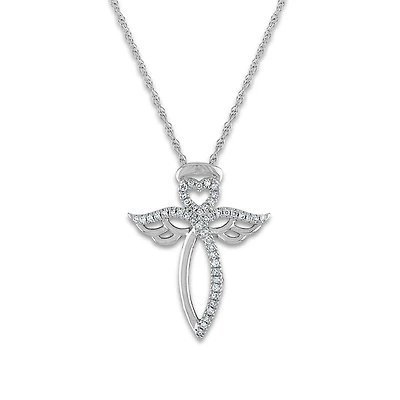 LoveSong 1/10 CTW Natural Diamond Angel 18-inch Pendant in Sterling Silver