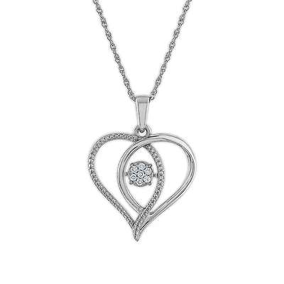 LoveSong 1/10 CTW Natural Diamond Heart 18-inch Pendant in Rhodium Plated Sterling Silver