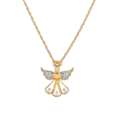LoveSong 1/14 CTW Natural Diamond Angel 18-inch Pendant in 10KT Yellow Gold