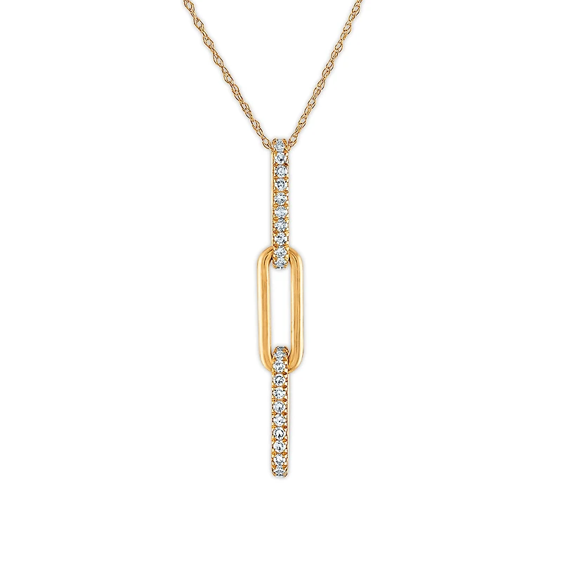 LoveSong 1/5 CTW Natural Diamond Fashion Drop & Dangle Paper Clip 18-inch Pendant in 10KT Yellow Gold