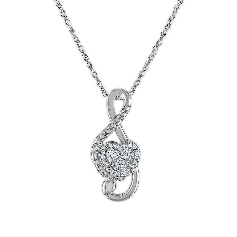 LoveSong 1/10 CTW Natural Diamond Fashion Musical Note 18-inch Pendant in 10KT White Gold
