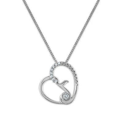 LoveSong 1/14 CTW Natural Diamond Heart Fashion 18-inch Pendant in Rhodium Plated Sterling Silver