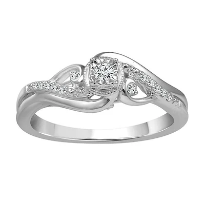 LoveSong 1/10 CTW Natural Diamond Promise Ring in Sterling Silver