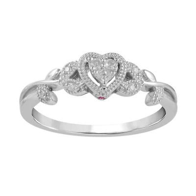 LoveSong 1/12 CTW Natural Diamond Heart Promise Ring in Sterling Silver