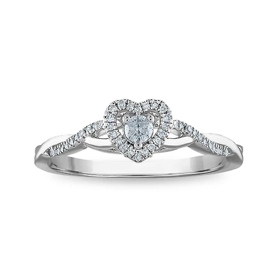LoveSong 1/6 CTW Natural Diamond Heart Promise Ring in Sterling Silver