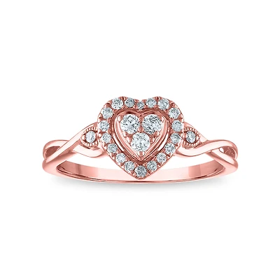 LoveSong 1/5 CTW Natural Diamond Heart Promise Ring in 10KT Rose Gold