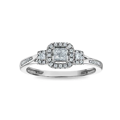 LoveSong 1/4 CTW Natural Diamond Halo Promise Cushion Ring in 10KT White Gold