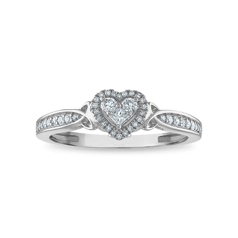 LoveSong 1/4 CTW Natural Diamond Promise Heart Halo Ring in 10KT White Gold