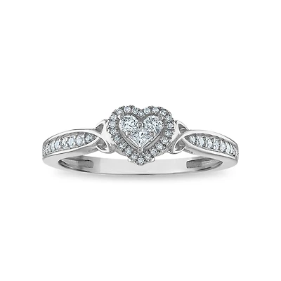 LoveSong 1/4 CTW Natural Diamond Promise Heart Halo Ring in 10KT White Gold